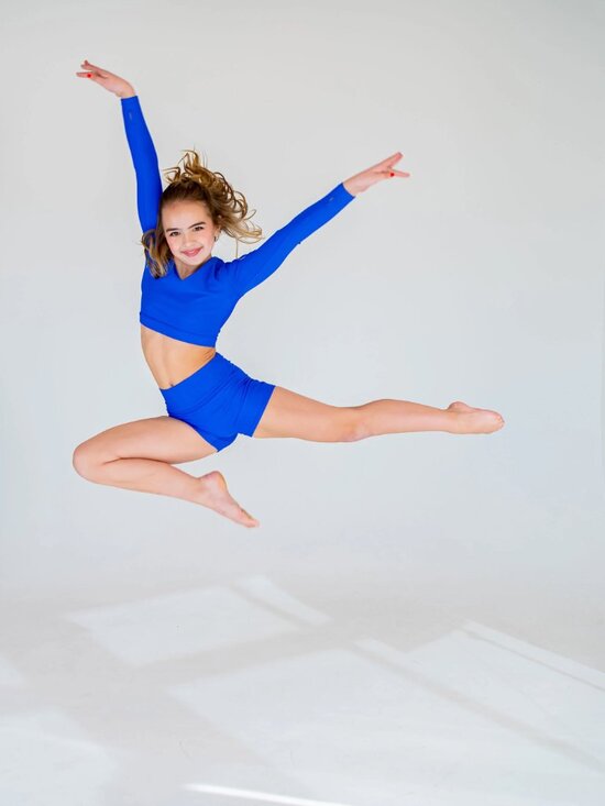 SuttleFlex Other - SuttleFlex Bright Royal Blue Active Crop Top & High-Waist Shorts Dance Set YXL